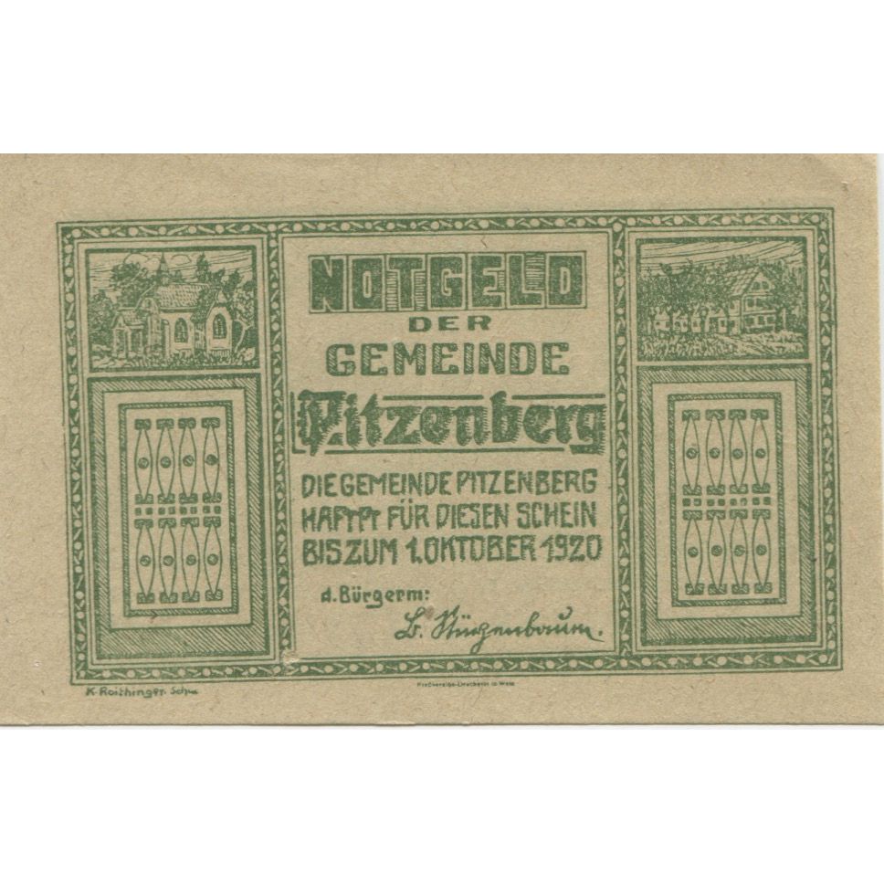 Biljet, Oostenrijk, Pitzenberg, 10 Heller, champs 1920-10-01, SPL Mehl:FS 753