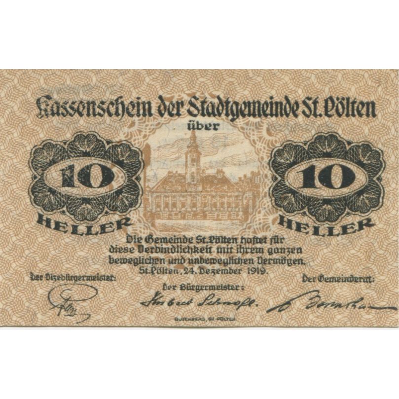 Biljet, Oostenrijk, St Pölten, 10 Heller, château 1920-06-30, SPL Mehl:FS 927IB