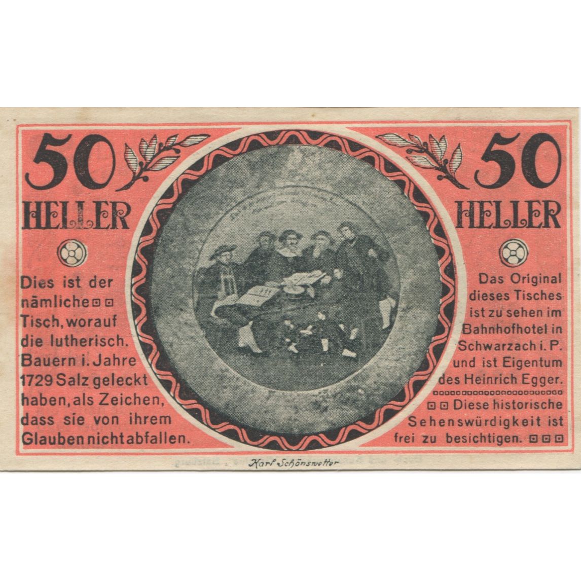 Biljet, Oostenrijk, Schwarzach, 50 Heller, village 1920-12-31, SPL Mehl:FS 978