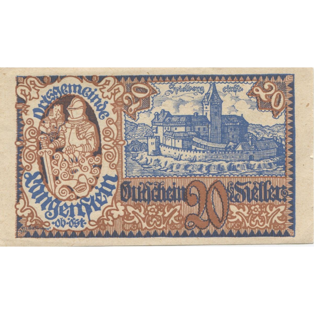 Banknote, Austria, Langenstein, 20 Heller, château, 1920, UNC(63), Mehl:FS 502a