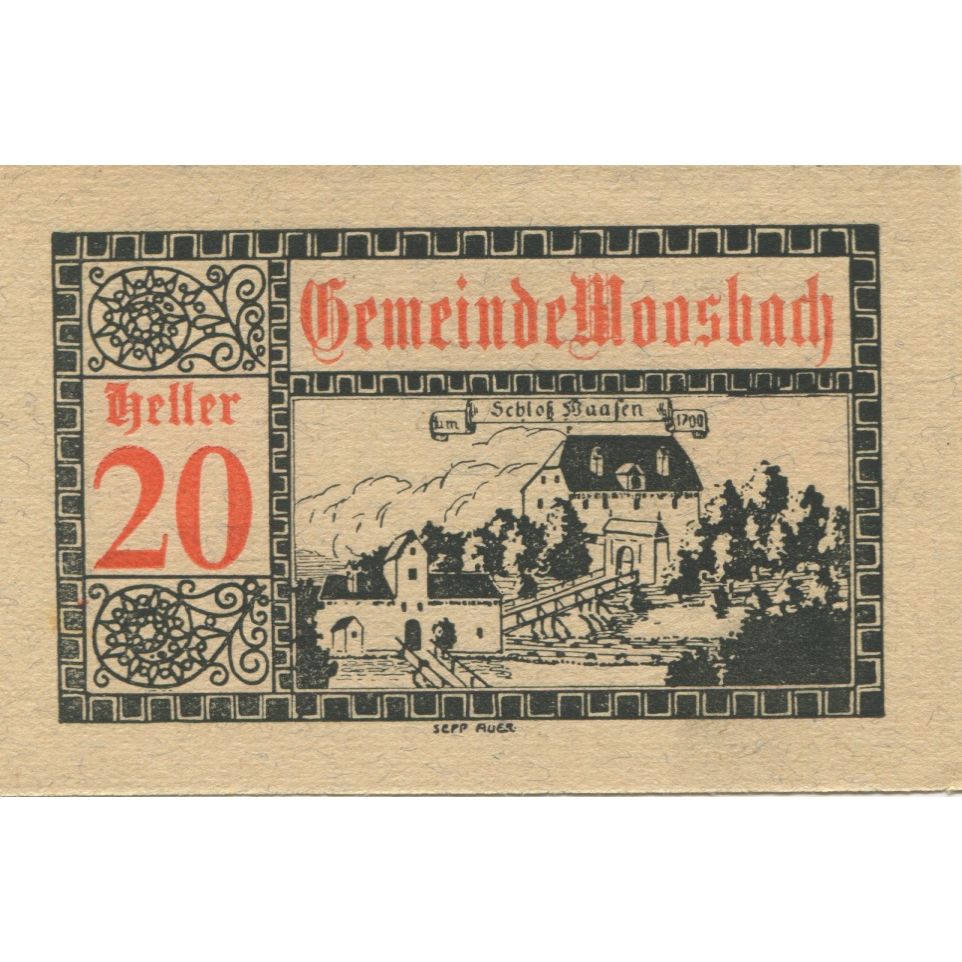 Banknote, Austria, Moosbach, 20 Heller, blé 1920-12-31, UNC(63), Mehl:FS 628a