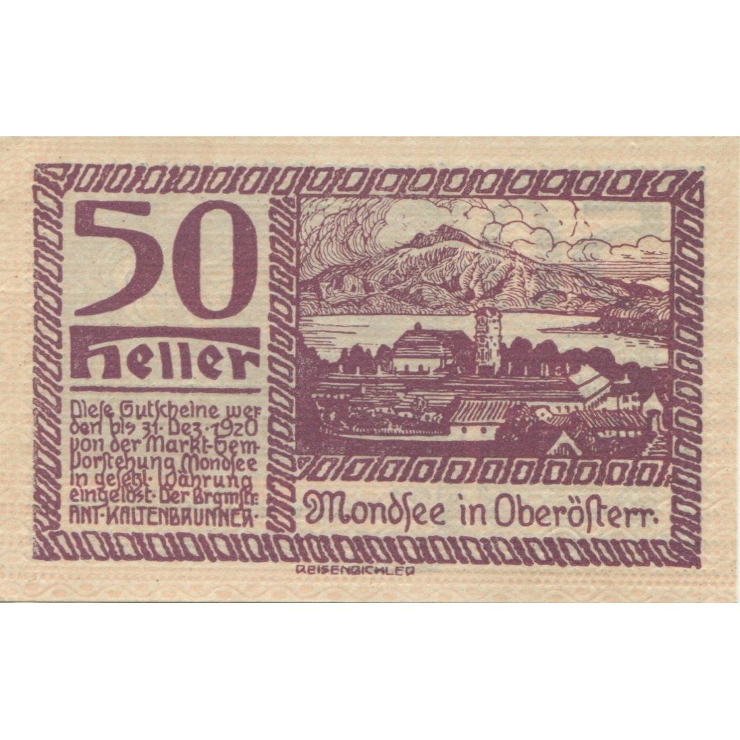 Banknote, Austria, Mondsee, 50 Heller, Blason 1920-12-31, UNC(63) Mehl:FS 626e1
