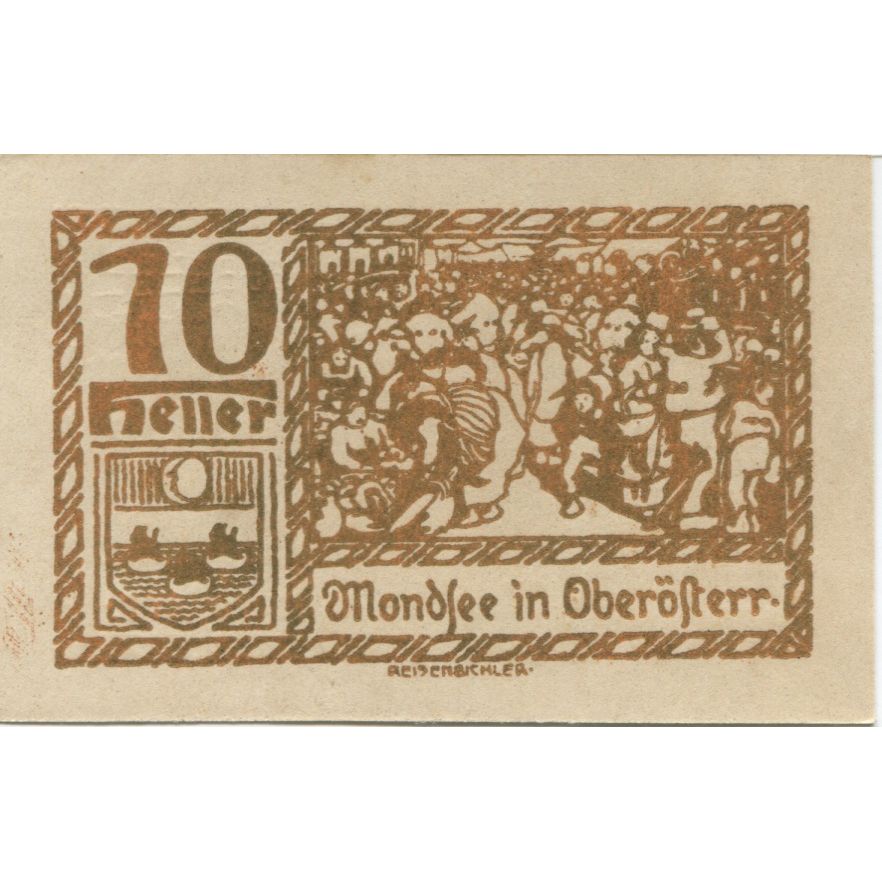 Banknote, Austria, Mondsee, 10 Heller, personnage, 1920 UNC(63) Mehl:FS 626q1