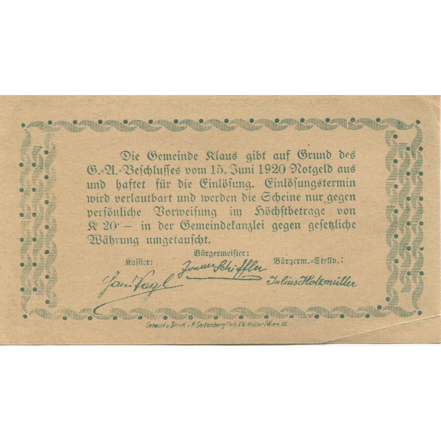 Banknote, Austria, Klaus, 30 Heller, paysage, 1920, UNC(63), Mehl:FS 454IIIb