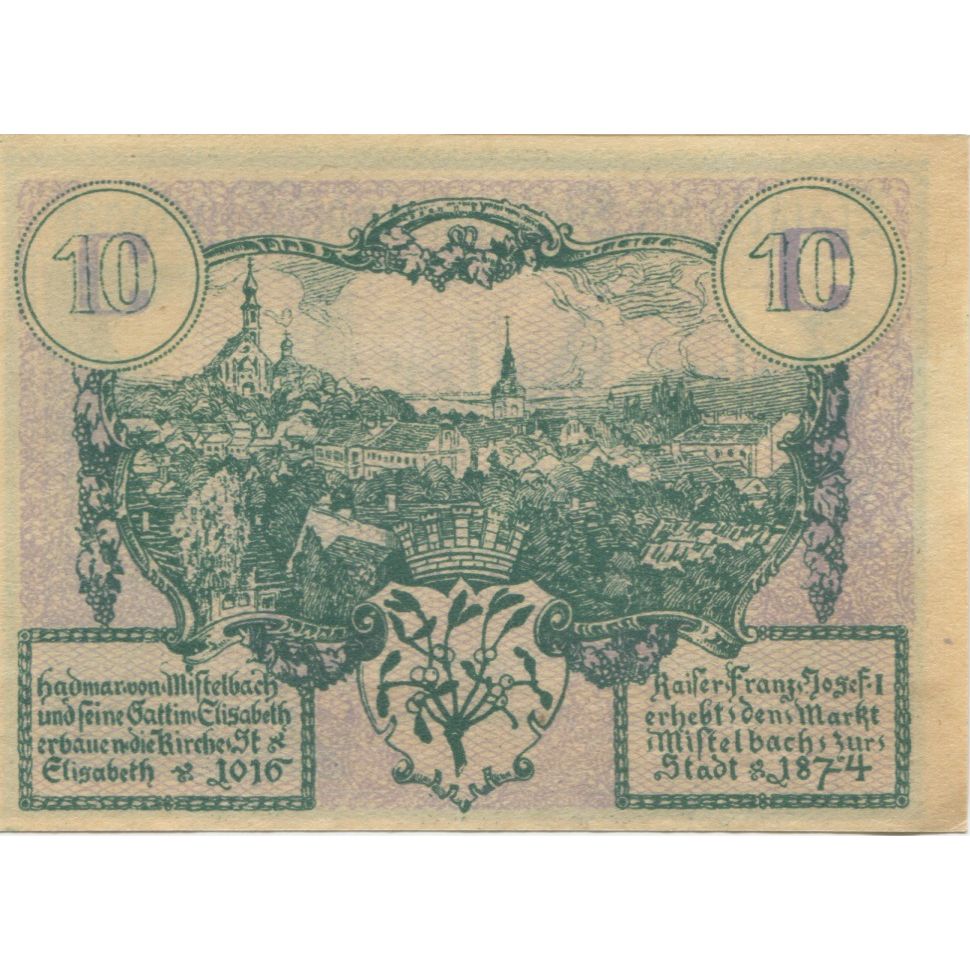 Banknote, Austria, Mistelbach, 10 Heller, ruelle, 1920 UNC(63) Mehl:FS 614c