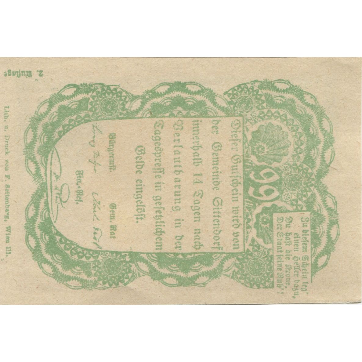 Banknote, Austria, Sittendorf, 99 Heller, château, 1920, UNC(63), Mehl:FS 1001a