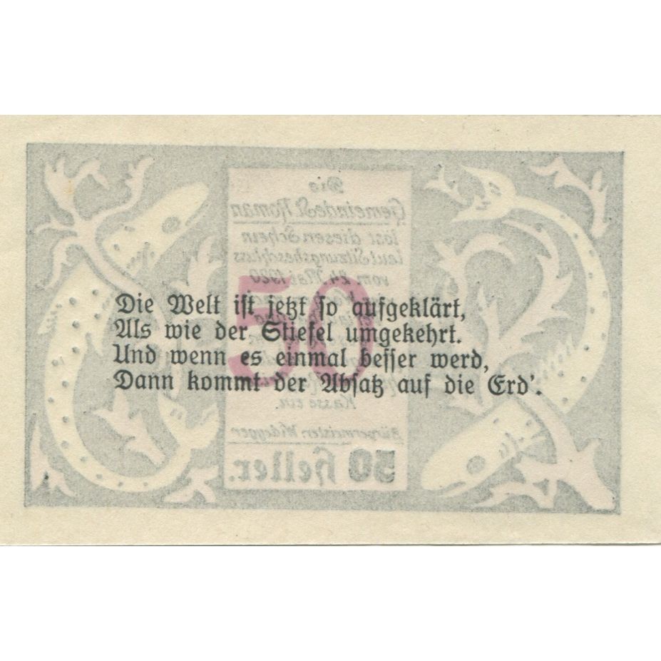 Billet, Autriche, St Roman, 50 Heller, poisson, 1920, SPL, Mehl:FS 935a