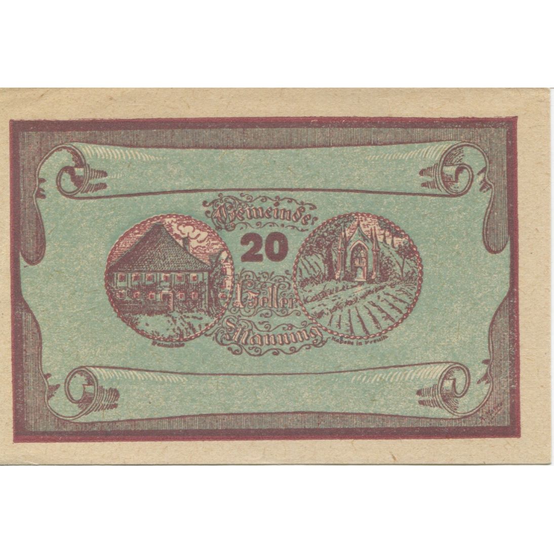 Billet, Autriche, Manning, 20 Heller, ferme 1, 1920-05-22, SPL Mehl:FS 578b