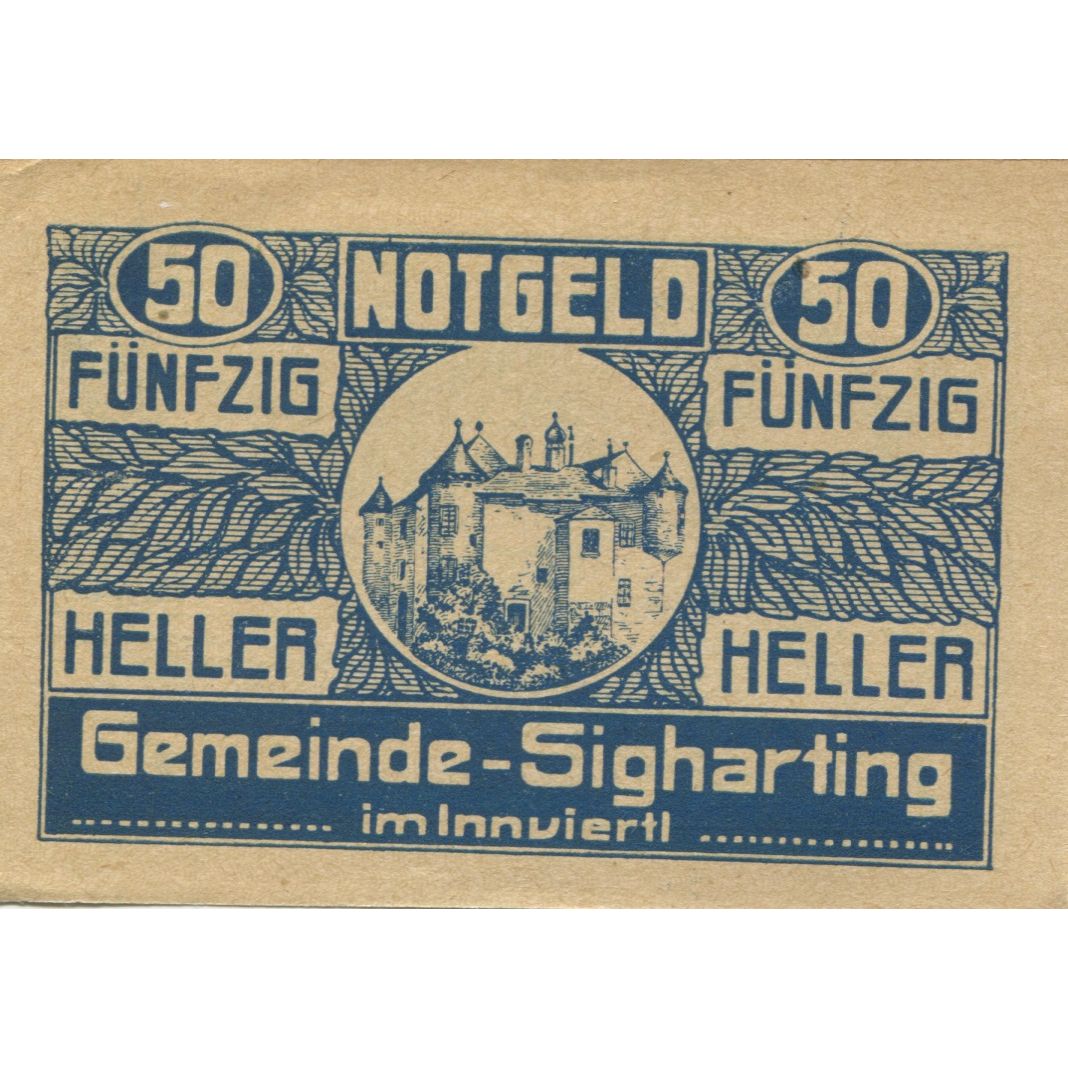 Banknote, Austria, Sigharting, 50 Heller, château, 1920 UNC(63) Mehl:FS 997a