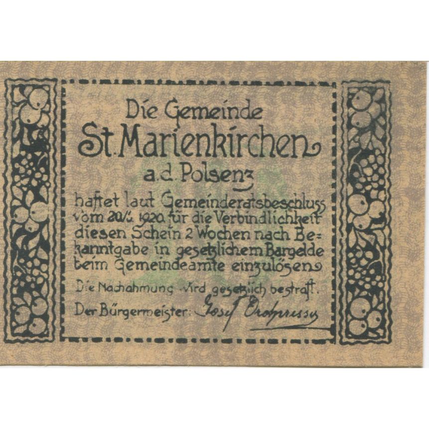 Banknote, Austria, Marienkirchen, 10 Heller, village, 1920 UNC(63) Mehl:FS 909a