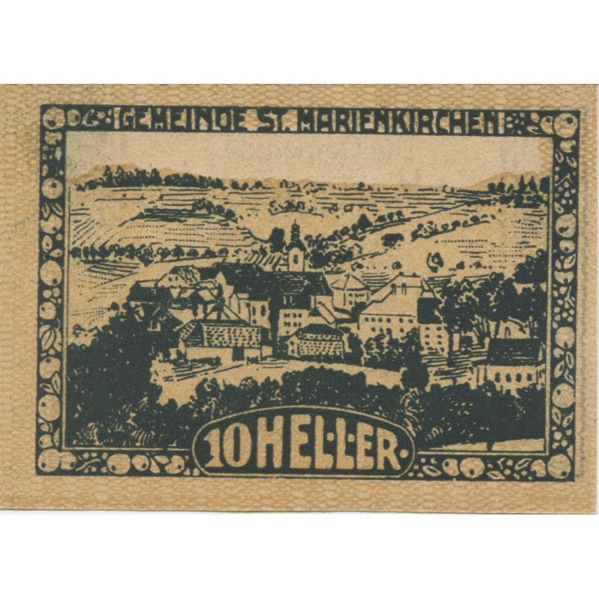 Banknote, Austria, Marienkirchen, 10 Heller, village, 1920 UNC(63) Mehl:FS 909a