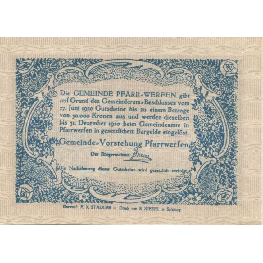 Banknote, Austria, Pfarrwerfen, 10 Heller, Eglise, 1920, UNC(63) Mehl:FS 745b