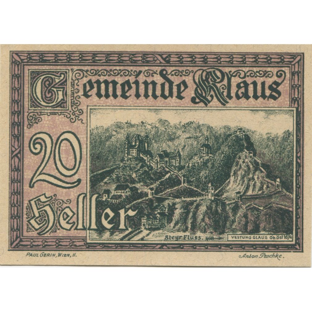 Banknote, Austria, Klaus, 20 Heller, montagne 1920-03-27, UNC(63) Mehl:FS 454Ia
