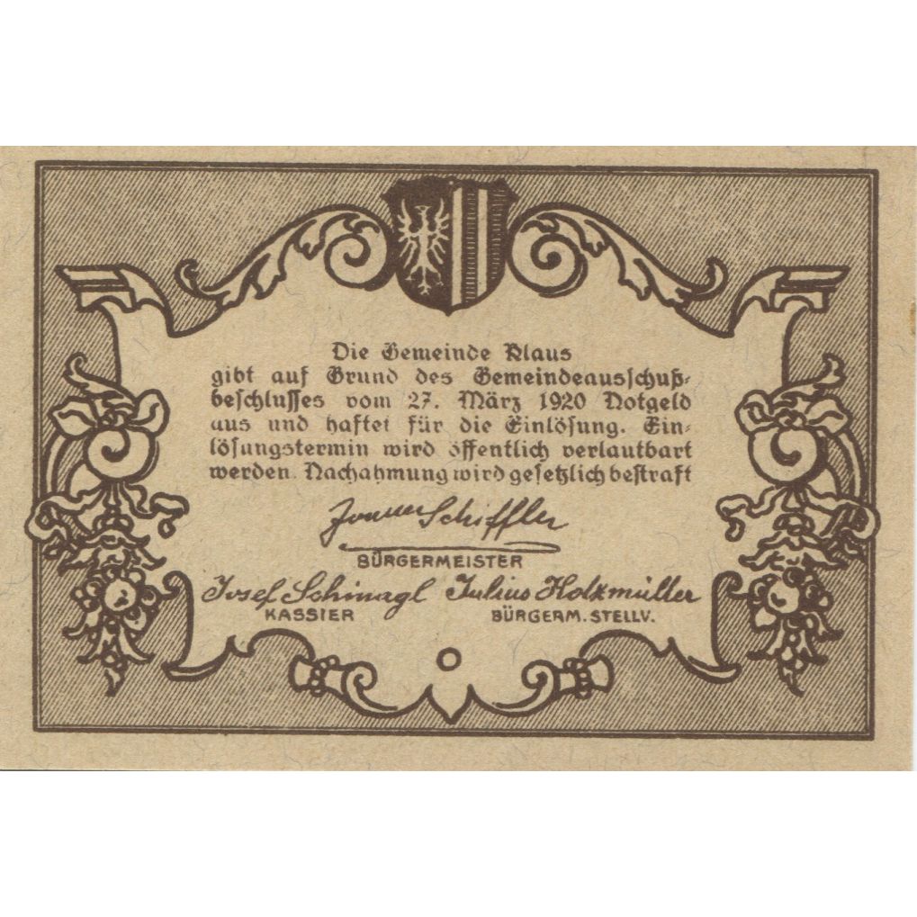 Banknote, Austria, Klaus, 50 Heller, paysage 1920-03-27, UNC(63), Mehl:FS 454Ia