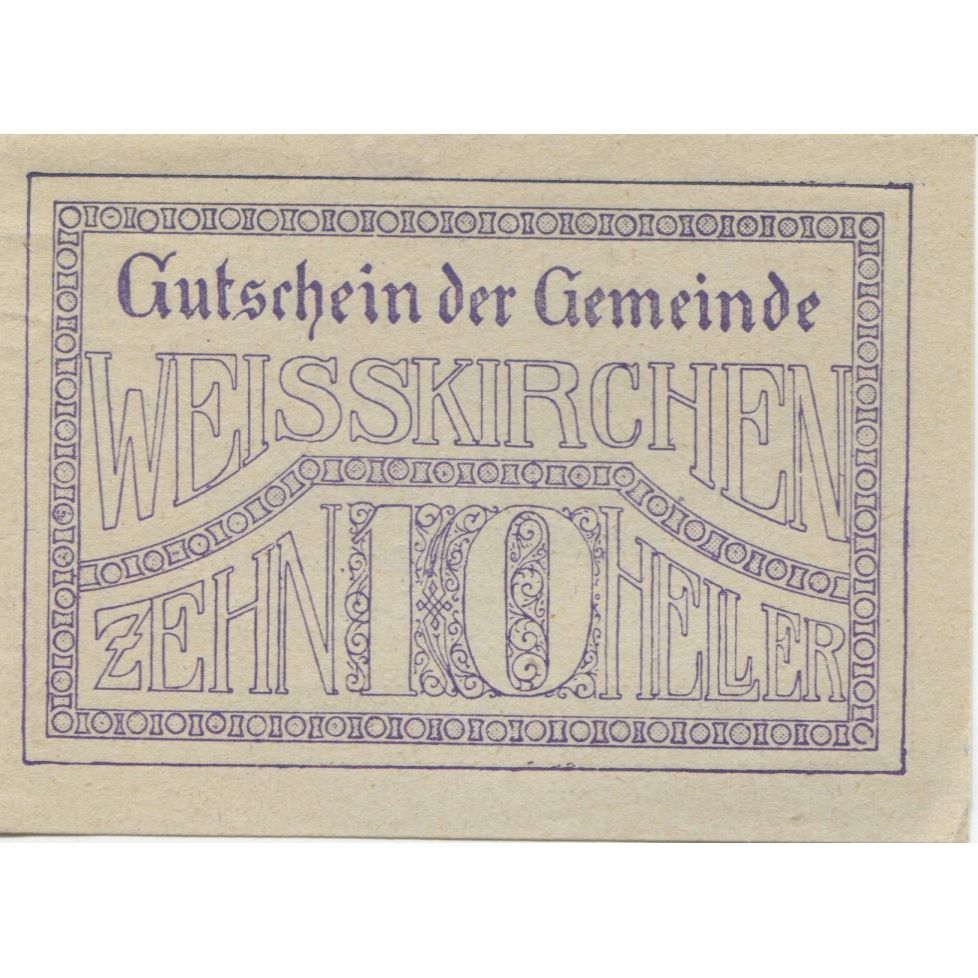 Banknote, Austria, Weisskirchen, 10 Heller face value 1920 UNC(63) Mehl:FS 1160