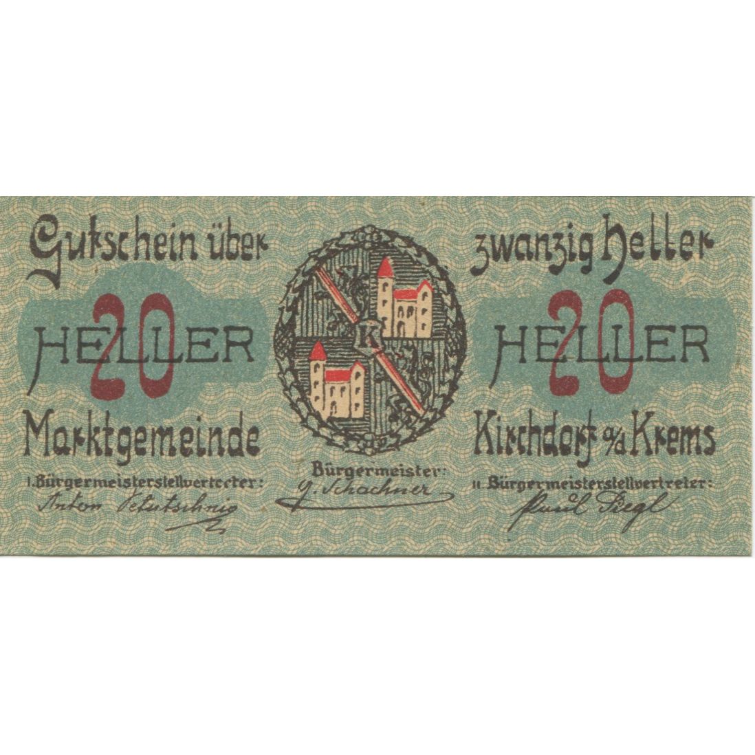 Banknote, Austria, Kirchdorf, 20 Heller, Blason, 1921 UNC(63) Mehl:FS 445IIa