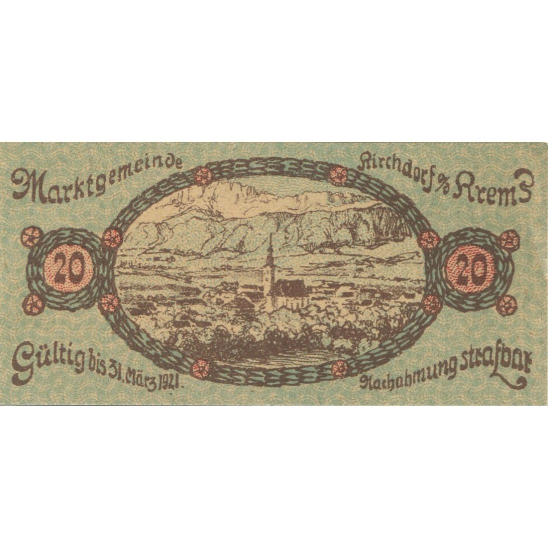 Banknote, Austria, Kirchdorf, 20 Heller, Blason, 1921 UNC(63) Mehl:FS 445IIa