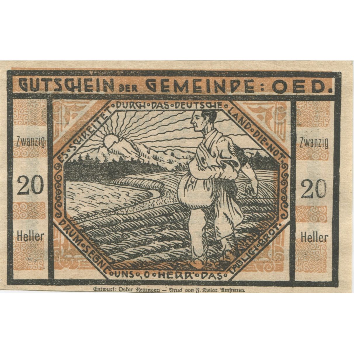 Banknote, Austria, Oed, 20 Heller, champs 1920-12-31, UNC(63), Mehl:FS 703a