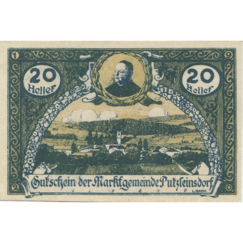 Banknote, Austria, Putzleinsdorf, 20 Heller, village, 1920 UNC(63), Mehl:FS 804a