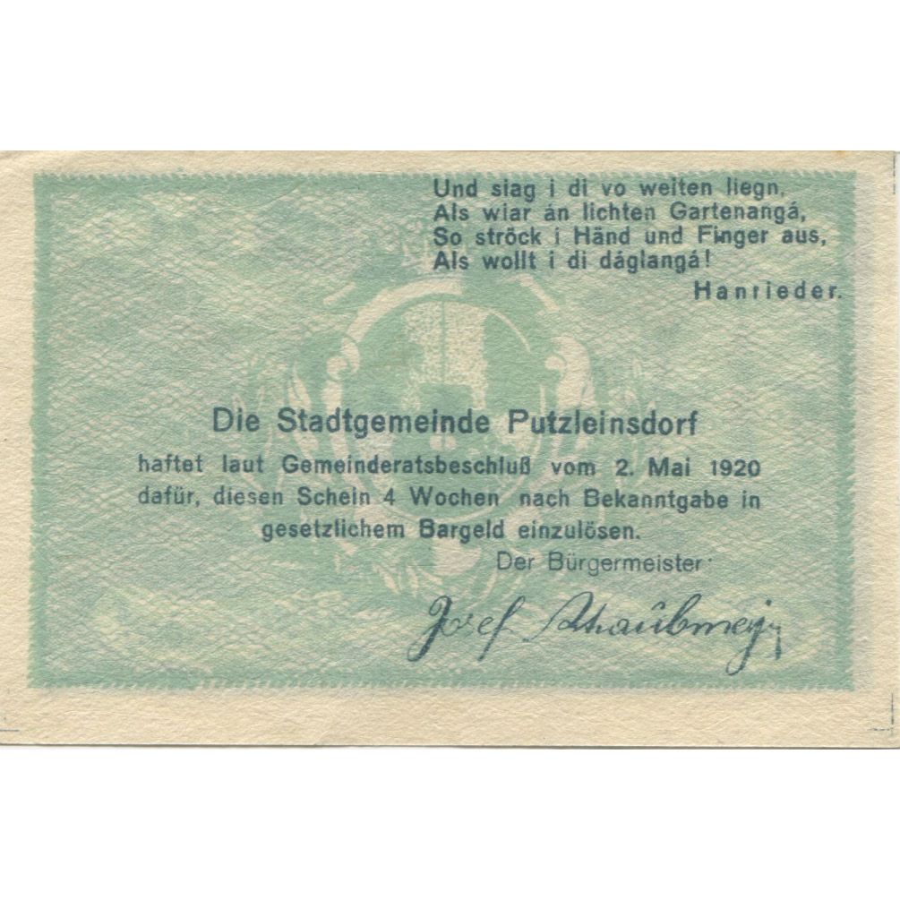 Banknote, Austria, Putzleinsdorf, 50 Heller, place, 1920, UNC(63), Mehl:FS 804a