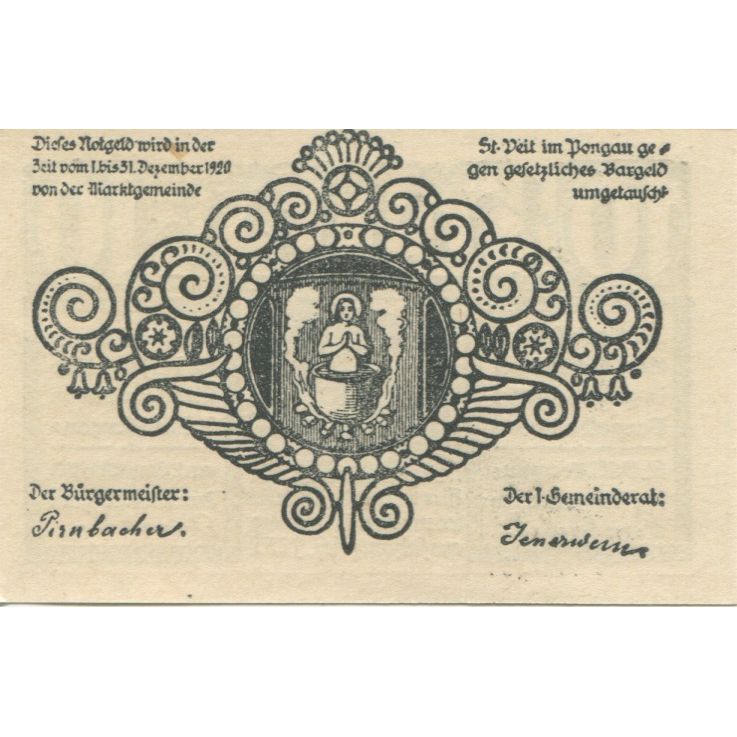 Billet, Autriche, St Veit, 10 Heller, Monument 1920-12-31, SPL, Mehl:FS 945a