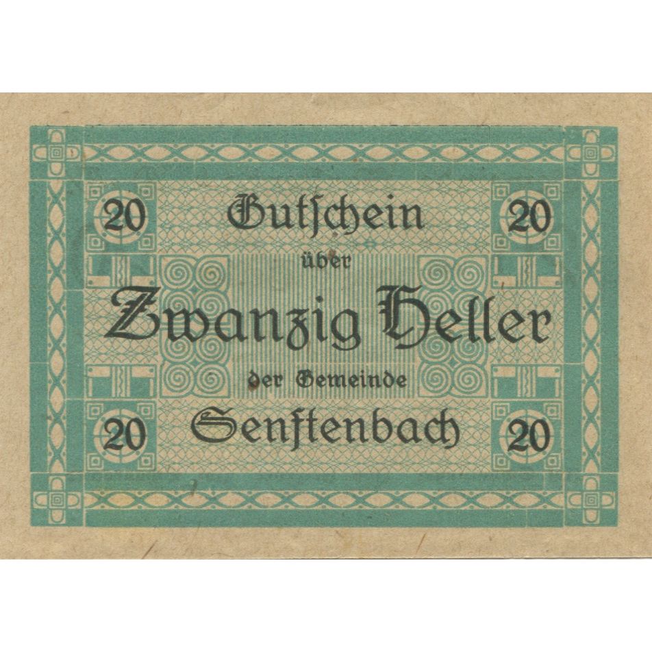 Billet, Autriche, Senftenbach, 20 Heller, valeur faciale, 1920 SPL Mehl:FS 992b
