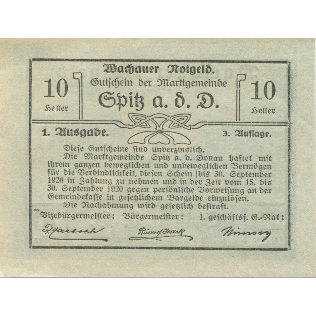 Banknote, Austria, Spitz, 10 Heller, rue, 1920 UNC(63), Mehl:FS 1122