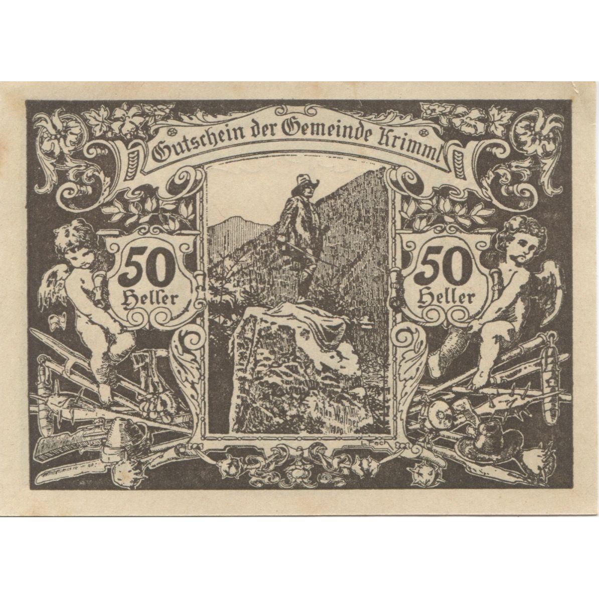 Banknote, Austria, Krimml, 50 Heller, montagne 1920 UNC(60-62) Mehl:FS 483a