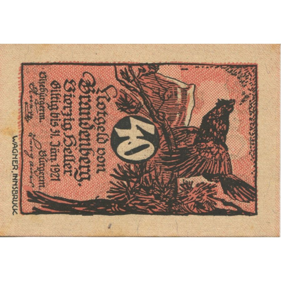 Billete, Austria, Brandenberg, 40 Heller, aigle 1920-12-31, SC, Mehl:FS 99a