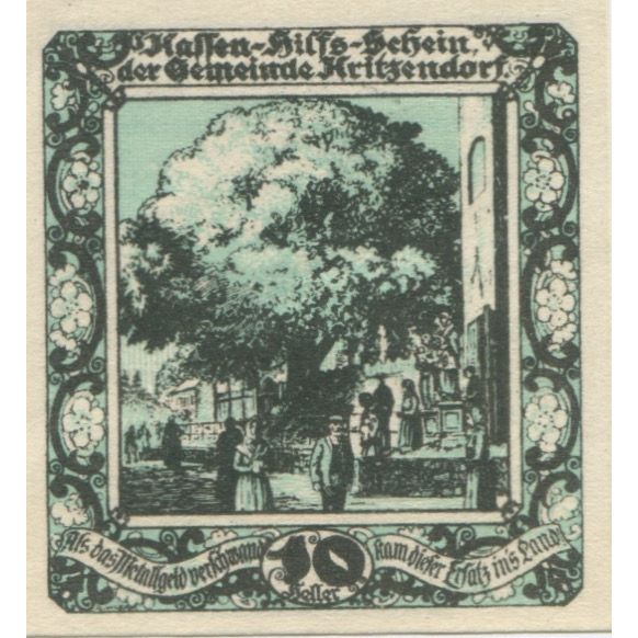 Geldschein, Österreich, Kritzendorf, 10 Heller, parc 1920 UNZ- Mehl:FS 484a