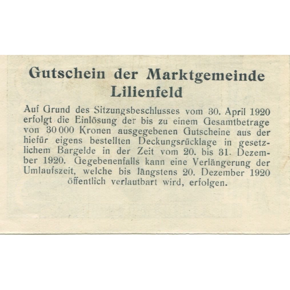 Banknote, Austria, Lilienfeld, 10 Heller, montagne, 1920 UNC(63) Mehl:FS 523a