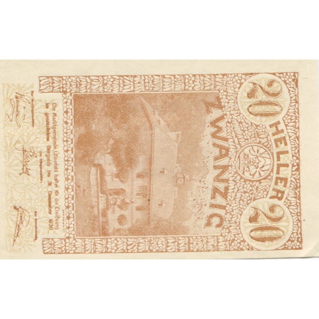 Banknote, Austria, Lilienfeld, 20 Heller, Maison, 1920 UNC(63) Mehl:FS 523a