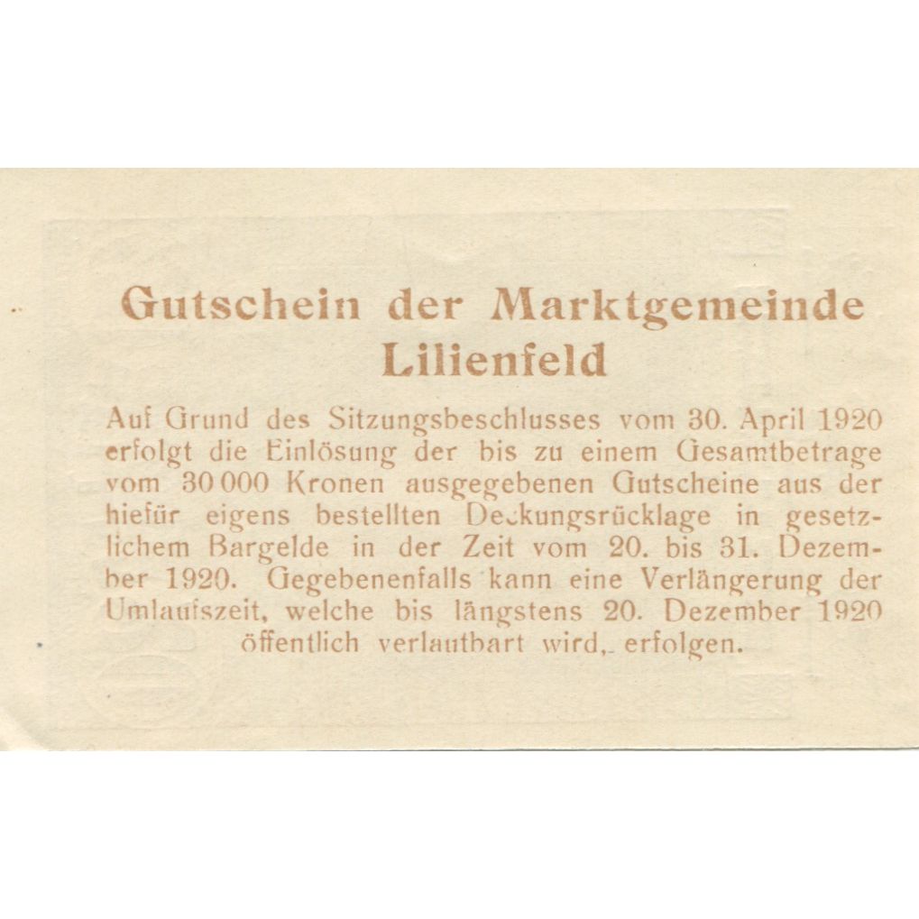 Banknote, Austria, Lilienfeld, 20 Heller, Maison, 1920 UNC(63) Mehl:FS 523a