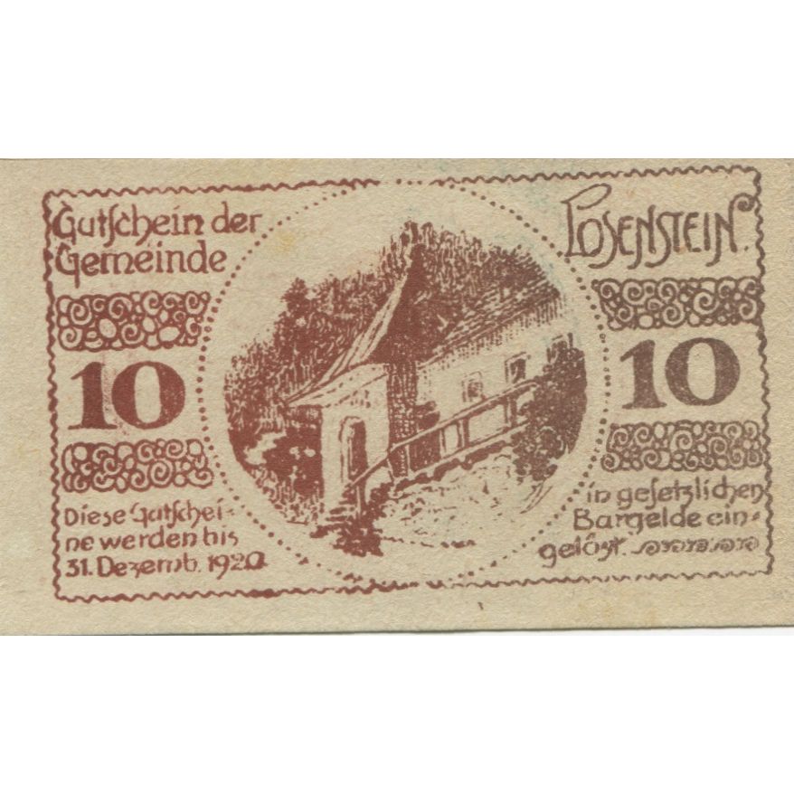 Banknote, Austria, Losenstein, 10 Heller, château, 1920 UNC(63) Mehl:FS 566IVa