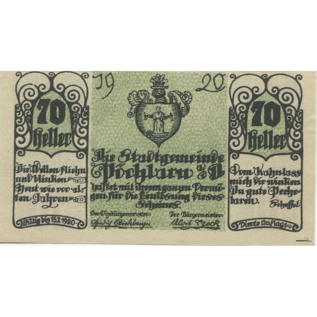 Banknote, Austria, Pochlarn, 70 Heller, village, 1920 UNC(63) Mehl:FS 755IV