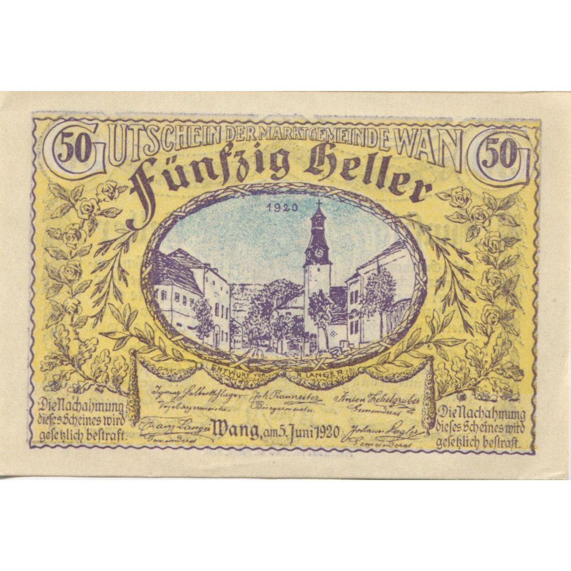 Banknote, Austria, Wang, 50 Heller, Blason 1920-12-31, UNC(63), Mehl:FS 36a