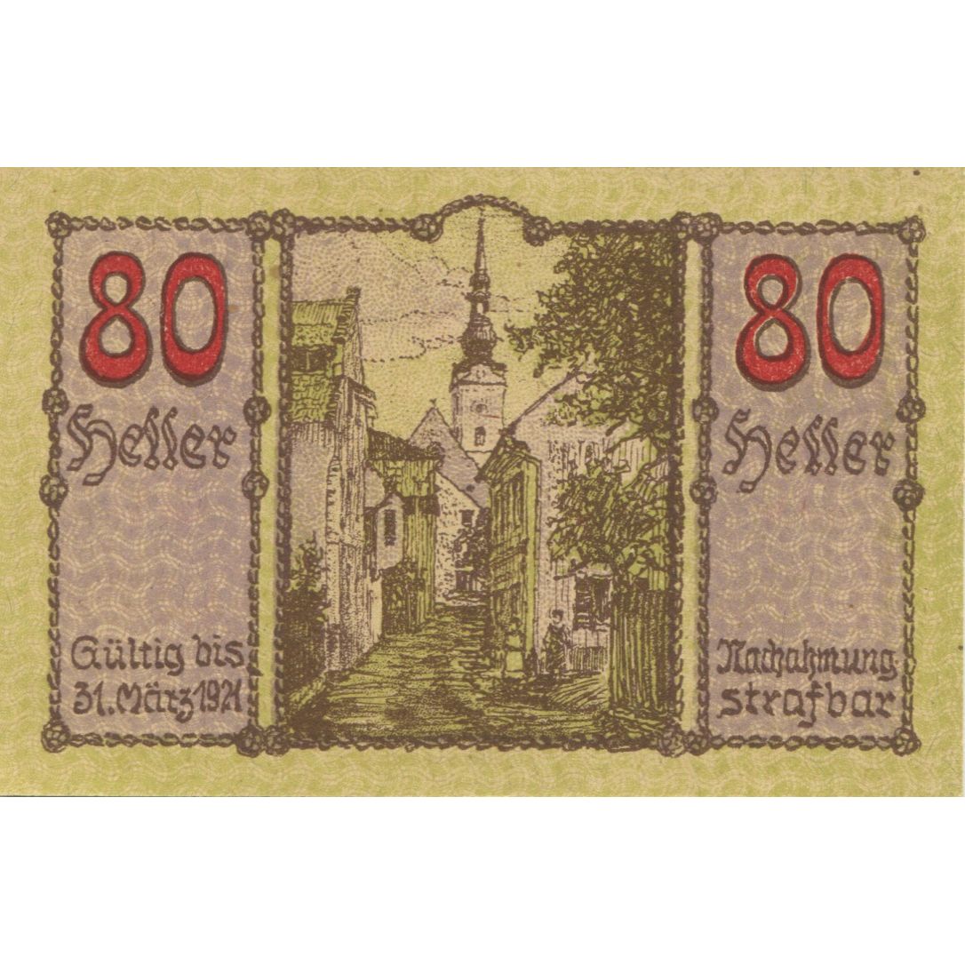 Banknote, Austria, Kirchdorf, 80 Heller, village, 1921 UNC(63) Mehl:FS 445IIa