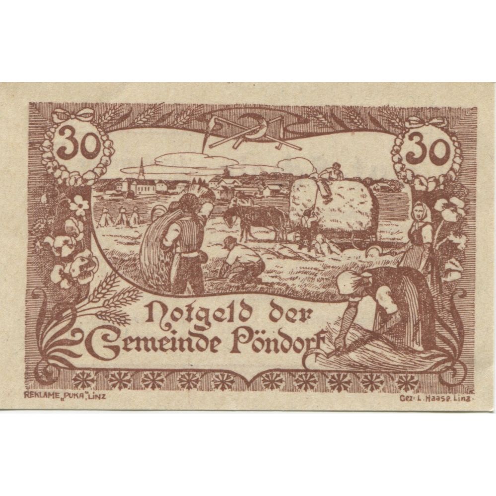 Banknote, Austria, Pöndorf, 30 Heller, champs, 1920, UNC(63), Mehl:FS 757a
