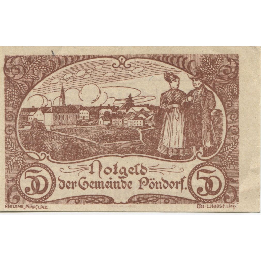Banknote, Austria, Pöndorf, 50 Heller, village, 1920, UNC(63), Mehl:FS 757a