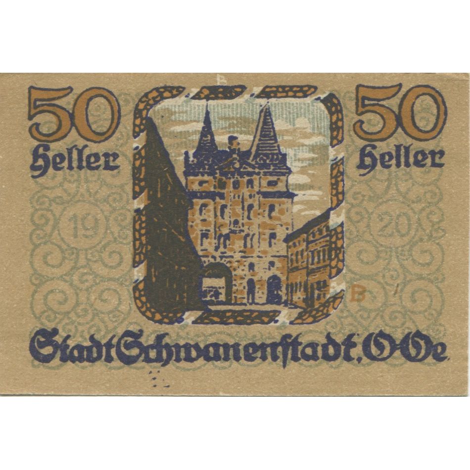 Billet, Autriche, Schwanenstadt, 50 Heller, château, 1920 SPL Mehl:FS 977Ia