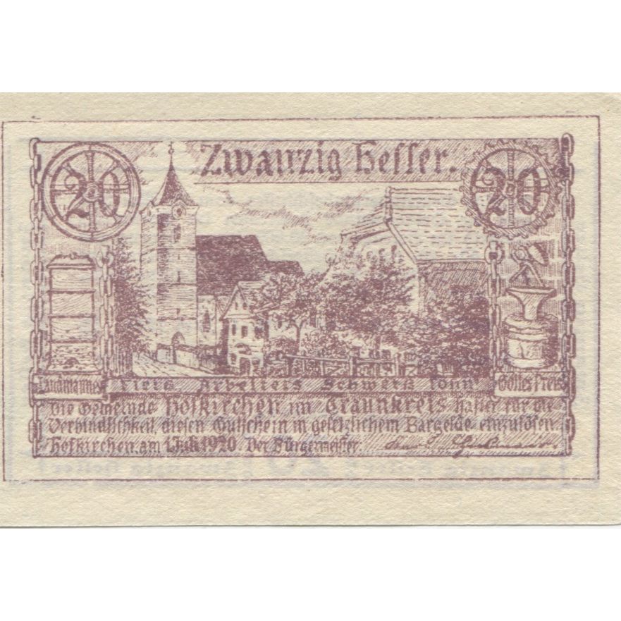 Banknot, Austria, Traun, 20 Heller, village 1921-02-28, UNC(63) Mehl:FS 387I