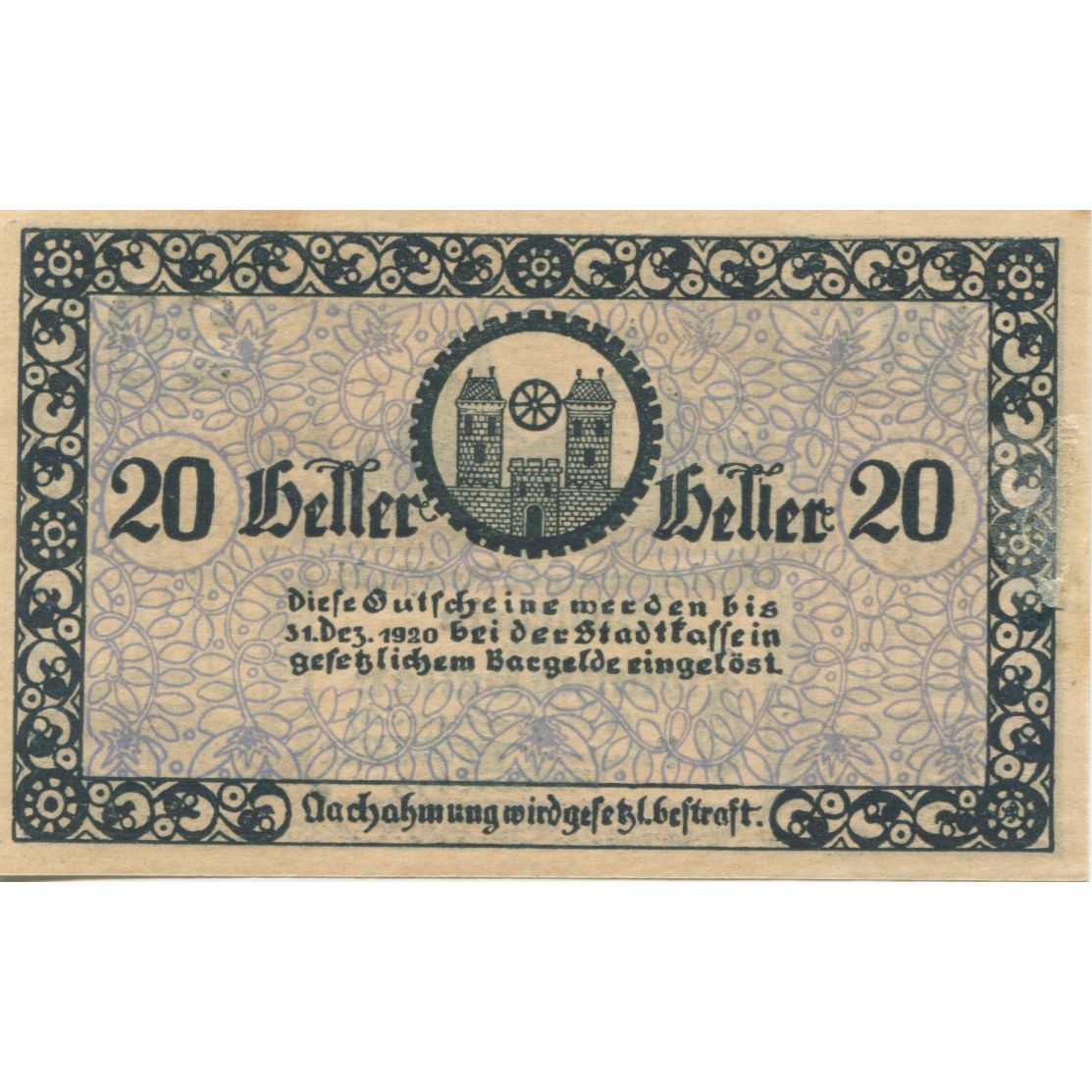 Banknote, Austria, Radstadt, 20 Heller, Eglise, 1920 UNC(63) Mehl:FS 811
