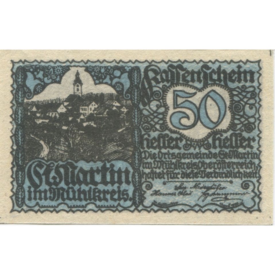 Banknote, Austria, St Martin, 50 Heller, Eglise, 1920 UNC(63) Mehl:FS 912b