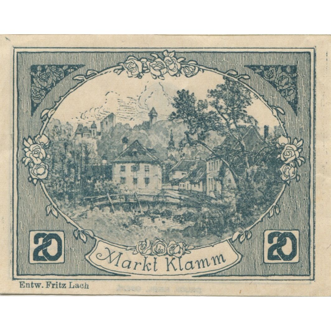 Billete, Austria, Klamm, 20 Heller, village, 1921, 1921-04-30, SC, Mehl:FS 453