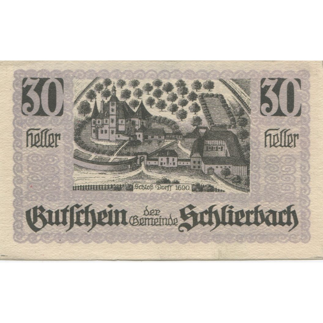Banknote, Austria, Schlierbach, 30 Heller, château, 1920 UNC(63) Mehl:FS 962
