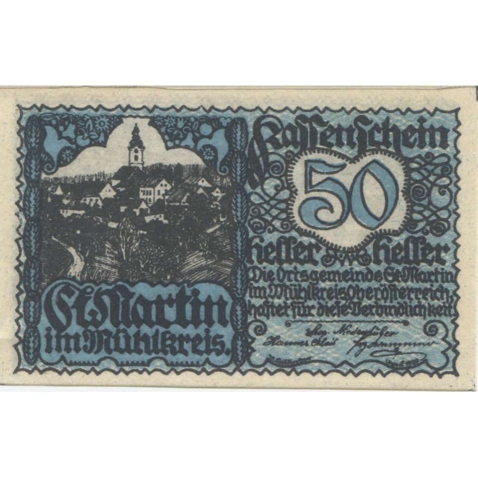 Billete, Austria, St Martin, 50 Heller, village 1920-09-01, SC, Mehl:FS 912