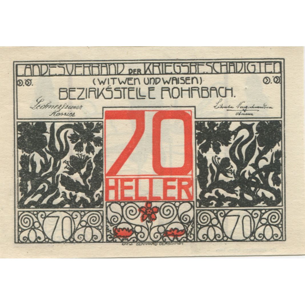 Banknote, Austria, Rohrbach, 70 Heller, personnage, 1920, UNC(63), Mehl:FS 842