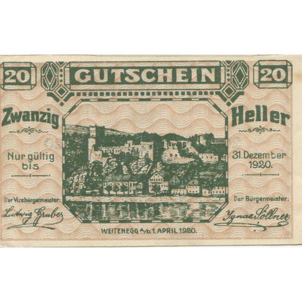 Banknote, Austria, Weitenegg 20 Heller, paysage 1920-12-31 UNC(63) Mehl:FS 1163b