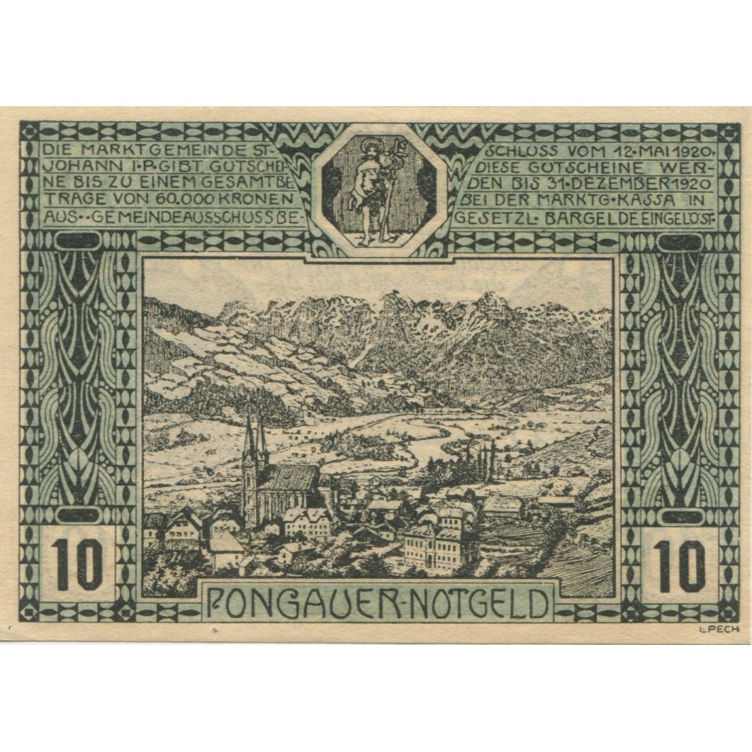 Banknote, Austria, St Johann, 10 Heller, cheval, 1920 UNC(63) Mehl:FS 895a
