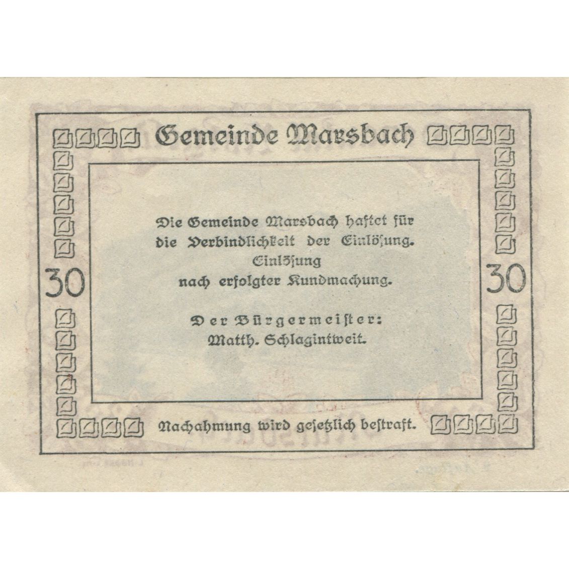 Banknote, Austria, Marsbach, 30 Heller, paysage, 1920, UNC(63), Mehl:FS 127i